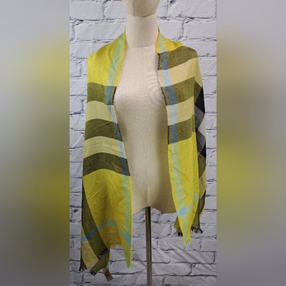 Burberry Women's Scarf Yellow Black Nova Check Silk Cashmere Italy 70" x 20" - Picture 7 of 15